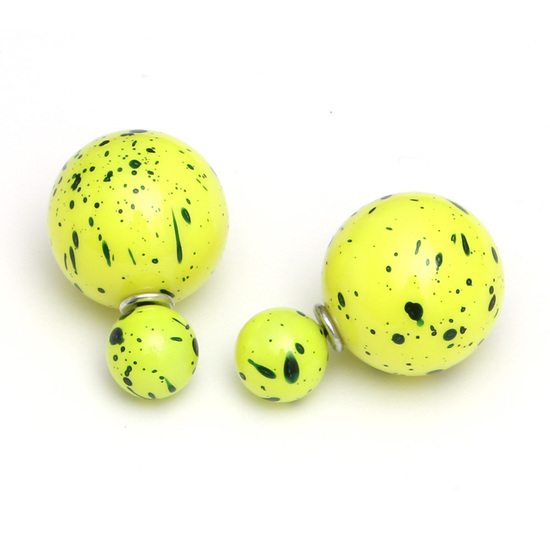 Double sided yellow spotted acrylic ball ear studs