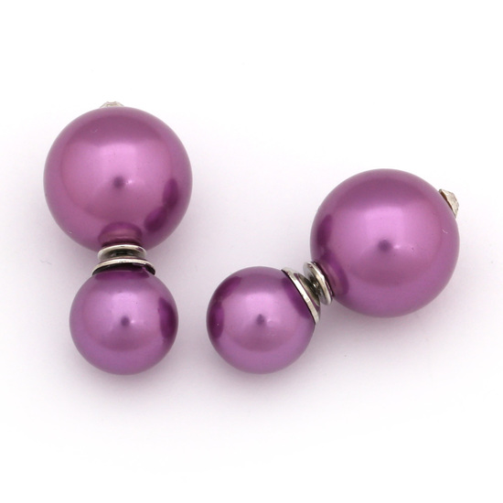 Double sided purple ABS pearl with rhinestone ear studs