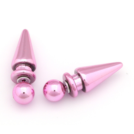 Glossy pink acrylic fake ear taper expander stretcher earrings