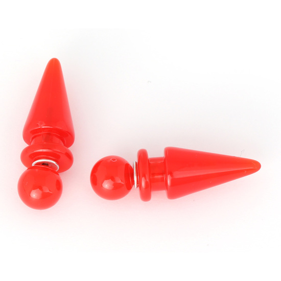 Red acrylic fake ear taper expander stretcher earrings