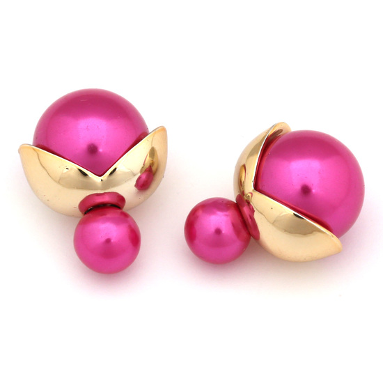Double sided magenta electroplate resin ball with gold-tone leaf ear studs
