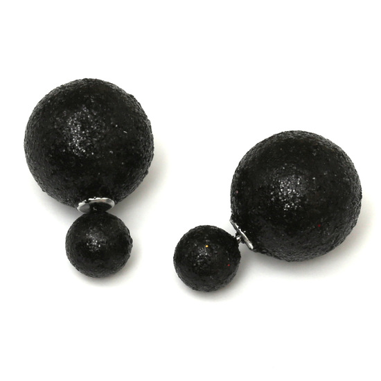Double sided black frosted plastic glitter pearl ball ear studs