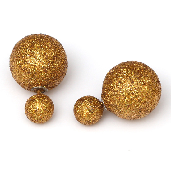 Double sided darkgoldenrod frosted plastic glitter pearl ball ear studs