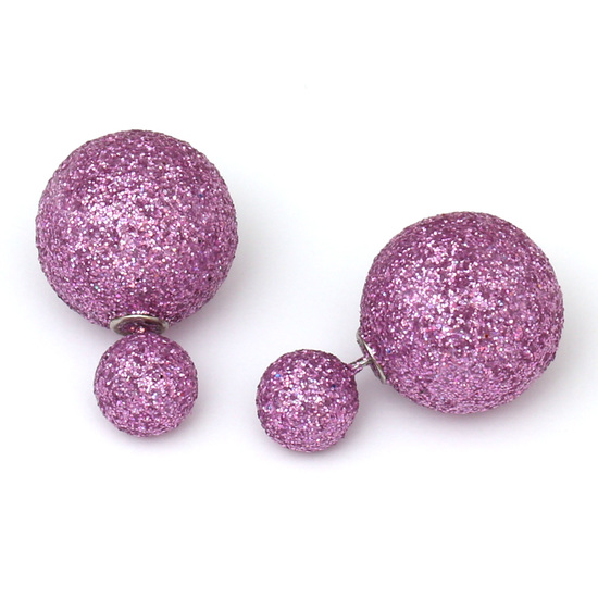Double sided orchid frosted plastic glitter pearl ball ear studs