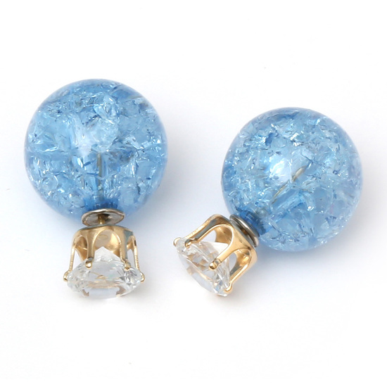 Double sided blue acrylic crackle ball with crystal...