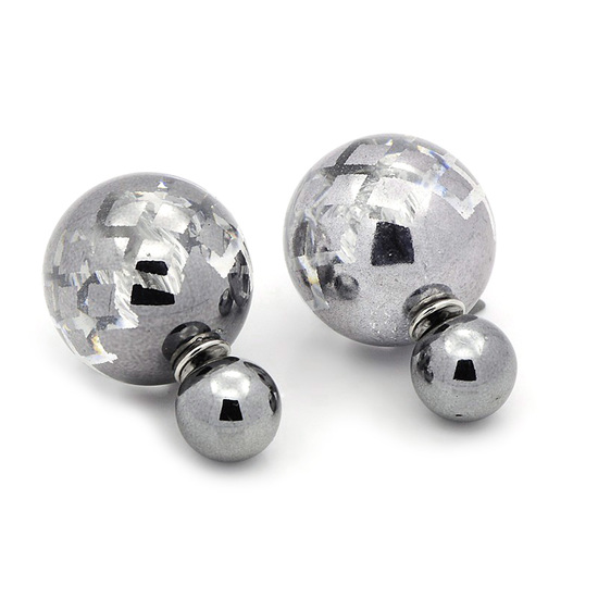 Gray UV plating grid printed resin ball stainless steel double sided ear studs