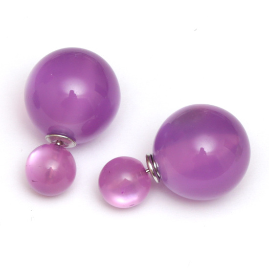Dark orchid imitated cat eye ball double sided stud earrings
