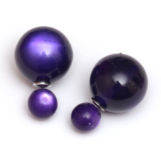 Midnight blue imitated cat eye ball double sided stud earrings