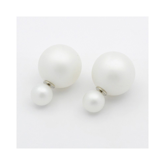 White matte acrylic bead double sided ear studs