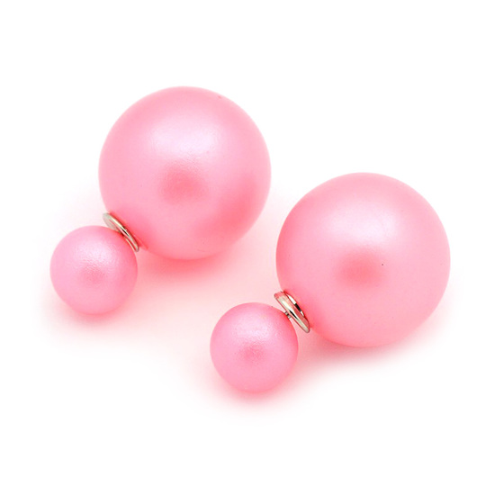 Pink matte acrylic bead double sided ear studs