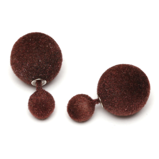 Coconut brown noble velours ball double sided stud earrings