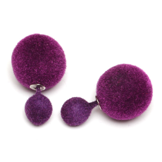 Purple noble velours ball double sided stud earrings