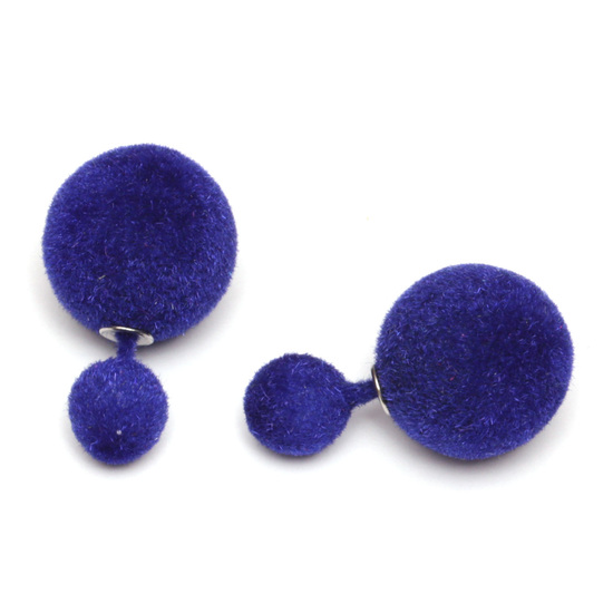 Dark blue noble velours ball double sided stud earrings