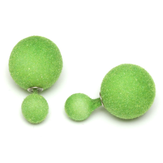 Lime green noble velours ball double sided stud earrings