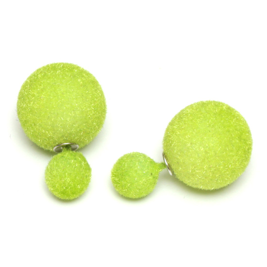 Light green noble velours ball double sided stud earrings