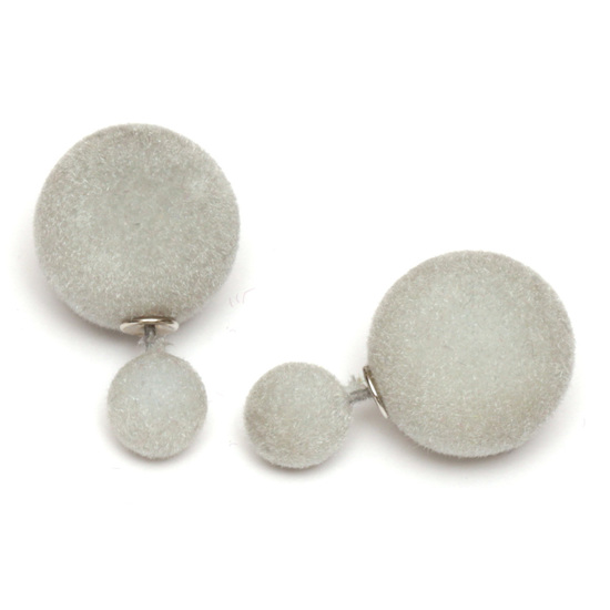 Gray noble velours ball double sided stud earrings