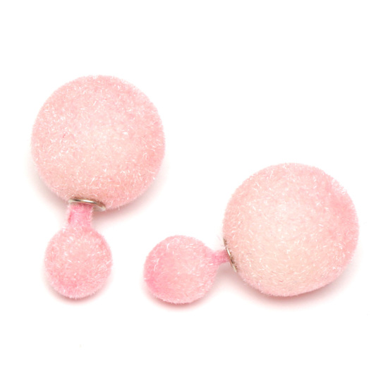Pink noble velours ball double sided stud earrings