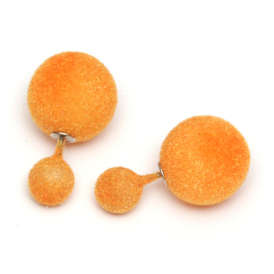 Orange noble velours ball double sided stud earrings