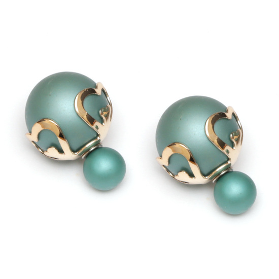 Teal imitation pearl with golden heart cap stainless...