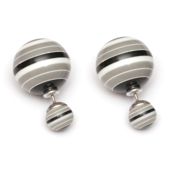 Gray striped resin bead double sided ear studs