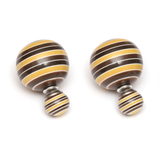 Brown striped resin bead double sided ear studs