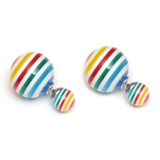 Colourful striped resin bead double sided ear...