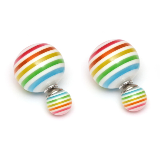 Vivid striped resin bead double sided ear studs