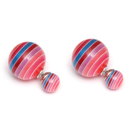 Camellia striped resin bead double sided ear studs