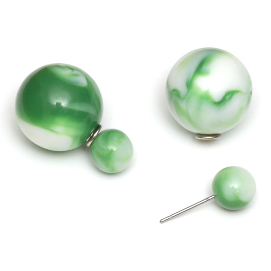 Green resin bead with marble effect double sided ear studs