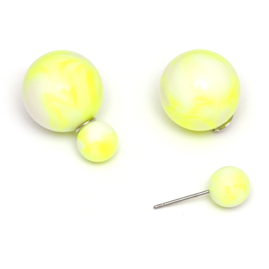 Yellow resin bead with marble effect double sided ear studs