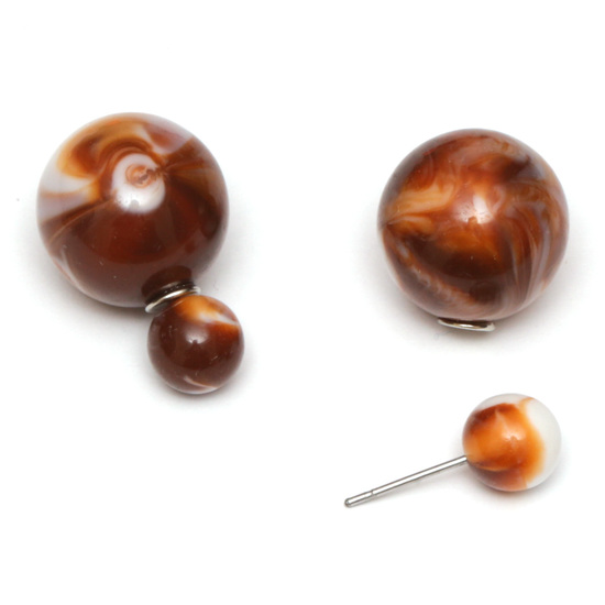 Sienna resin bead with marble effect double sided ear studs