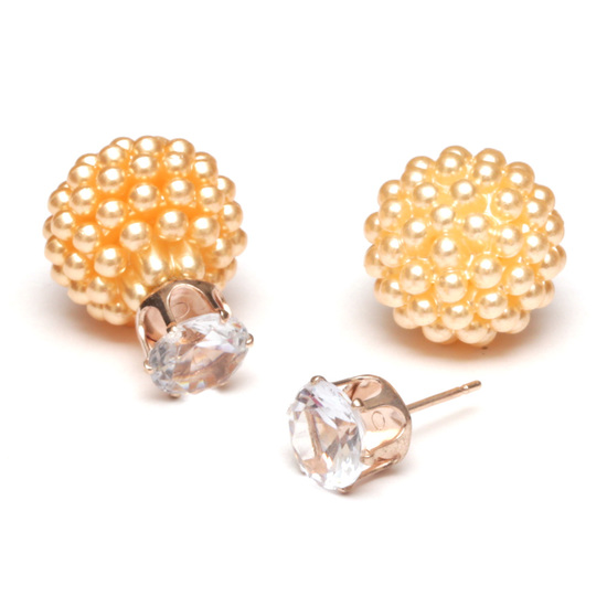 Goldenrod berry ball bead with CZ double sided...