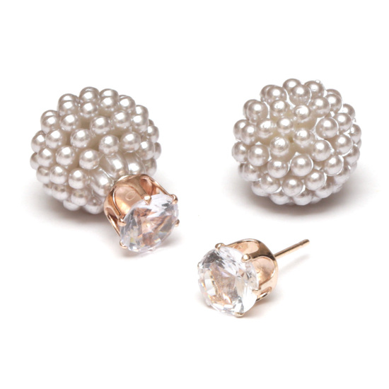 Gray berry ball bead with CZ double sided stud...