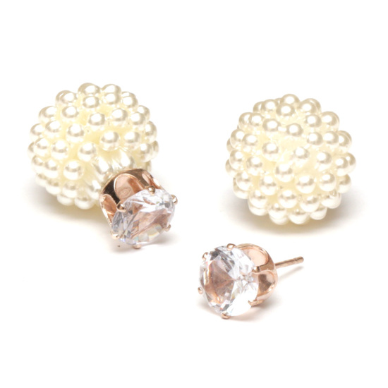 Ivory berry ball bead with CZ double sided stud...
