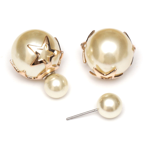 Beige acrylic pearl ball double sided stud earrings