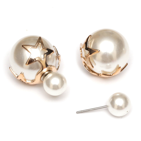 White acrylic pearl ball double sided stud earrings
