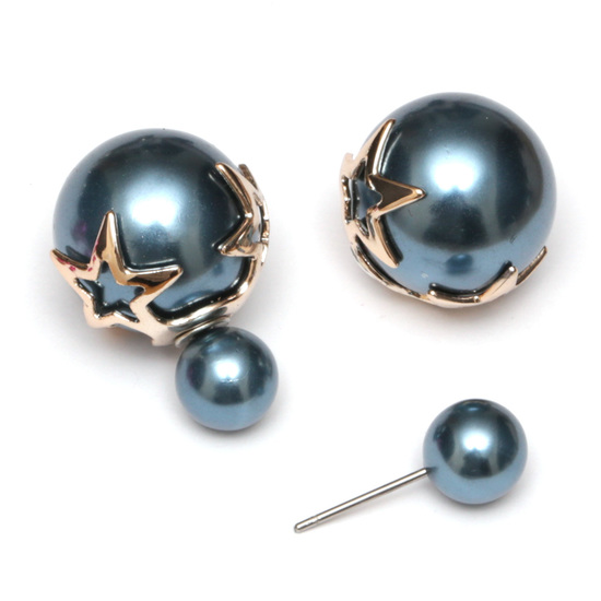 Steel blue acrylic pearl ball double sided stud...