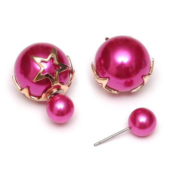 Fuchsia acrylic pearl ball double sided stud earrings