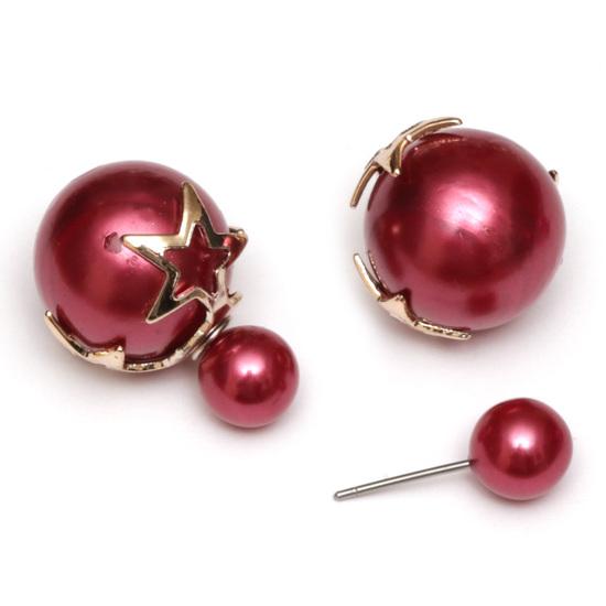 Crimson acrylic pearl ball double sided stud earrings