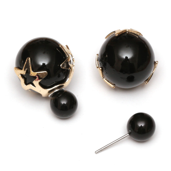 Black acrylic pearl ball double sided stud earrings