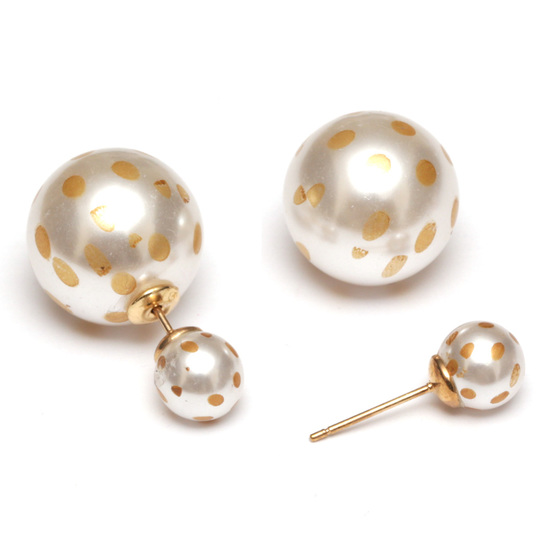 Tan dot printed acrylic ball double sided stud earrings
