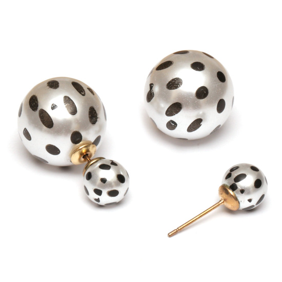 Black dot printed acrylic ball double sided stud earrings