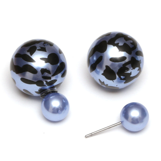 Lilac resin bead with leopard printed stainless steel double sided ear studs