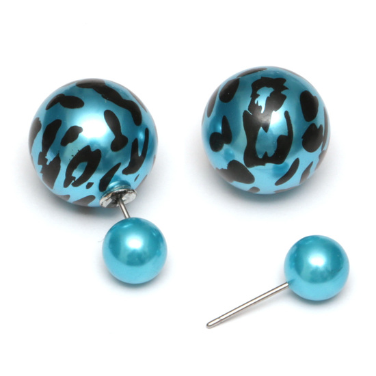 Deep sky blue resin bead with leopard printed...