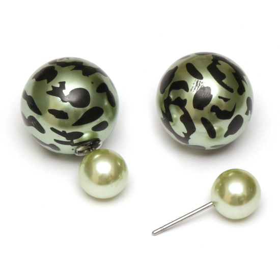 Pale green resin bead with leopard printed stainless...