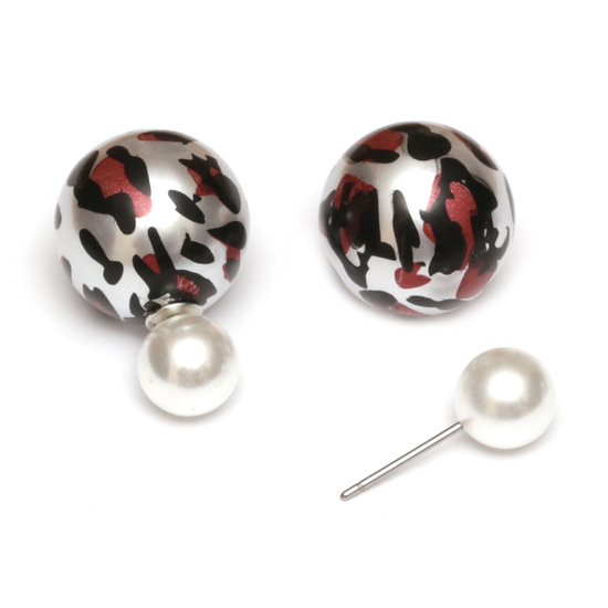 Snow resin bead with leopard printed stainless steel double sided ear studs