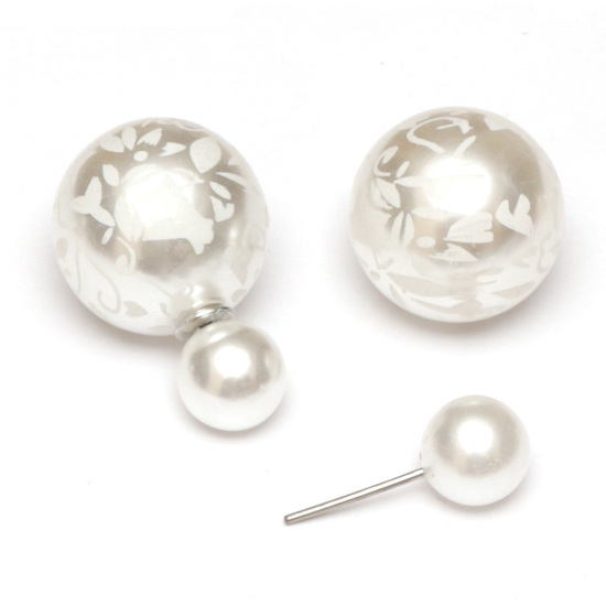 White resin bead with flower printed stainless...