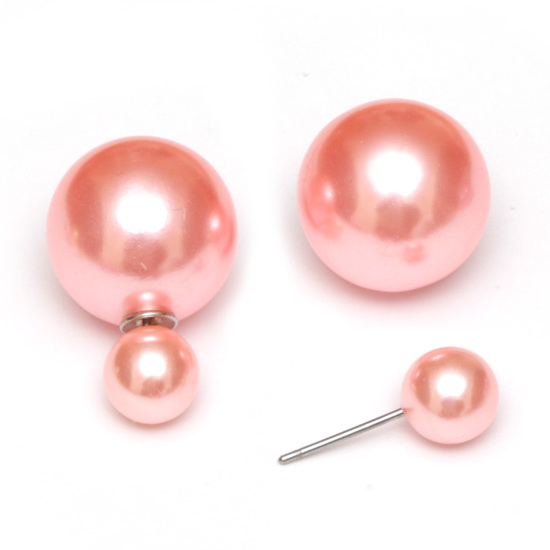Light pink ABS acrylic pearl ball double sided stud earrings