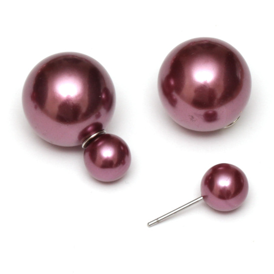 Brownish red ABS acrylic pearl ball double sided stud earrings