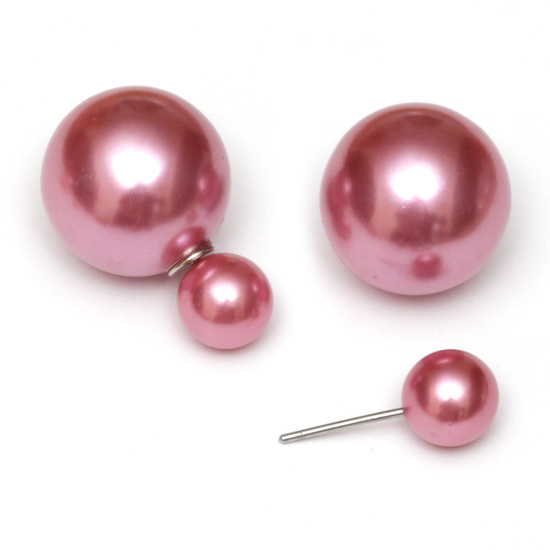 Pink ABS acrylic pearl ball double sided stud earrings